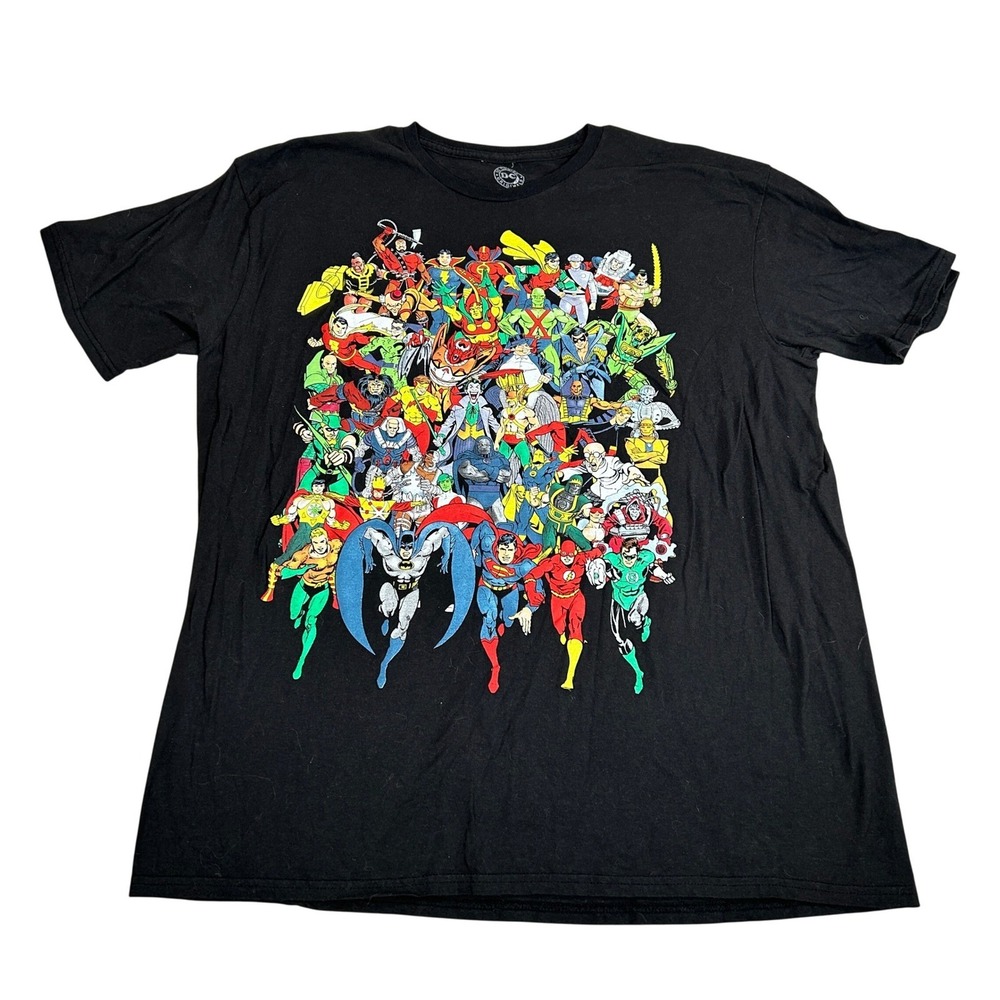 DC Comics Originals Mens XL Black Graphic T-Shirt Justice League Superheroes